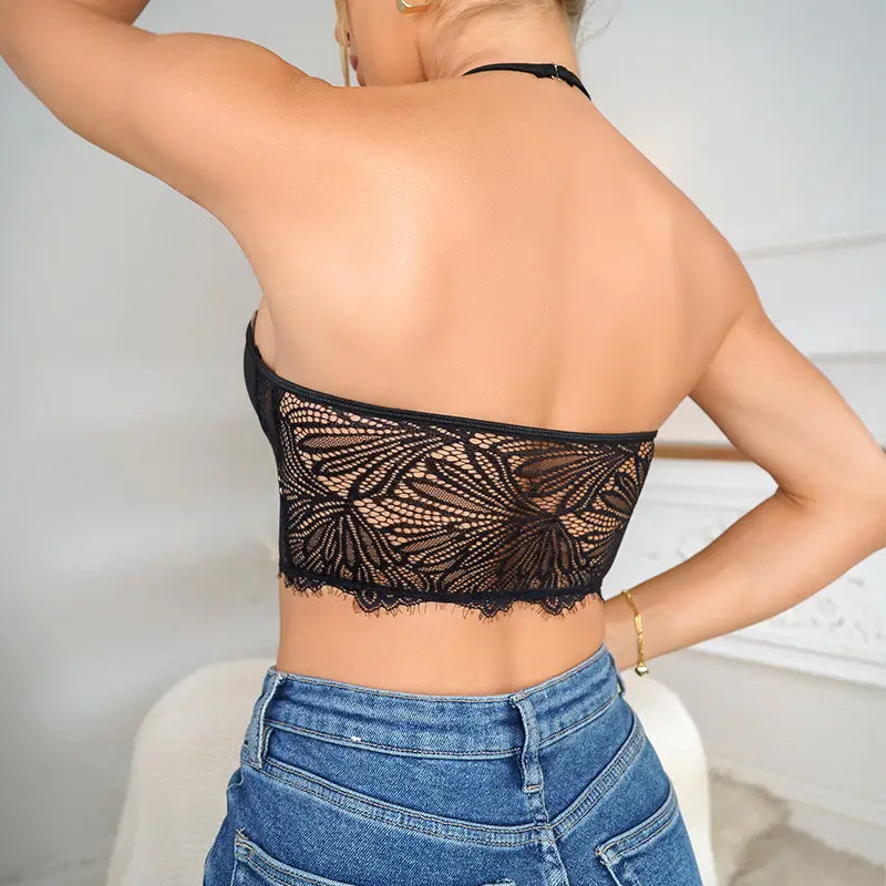 Sexy Halter Lace Camisole - Sheer Eyelash Elegance