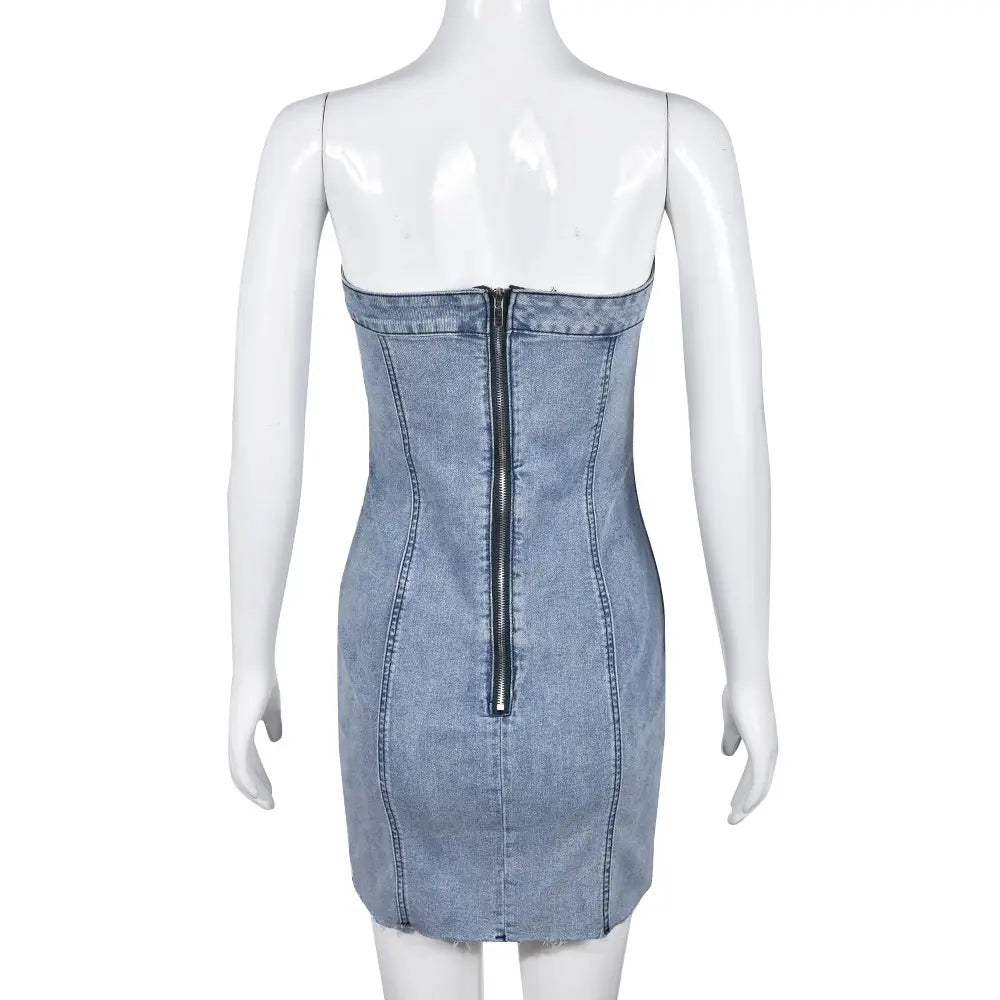 Sexy Strapless Denim Bodycon Dress – Party Ready