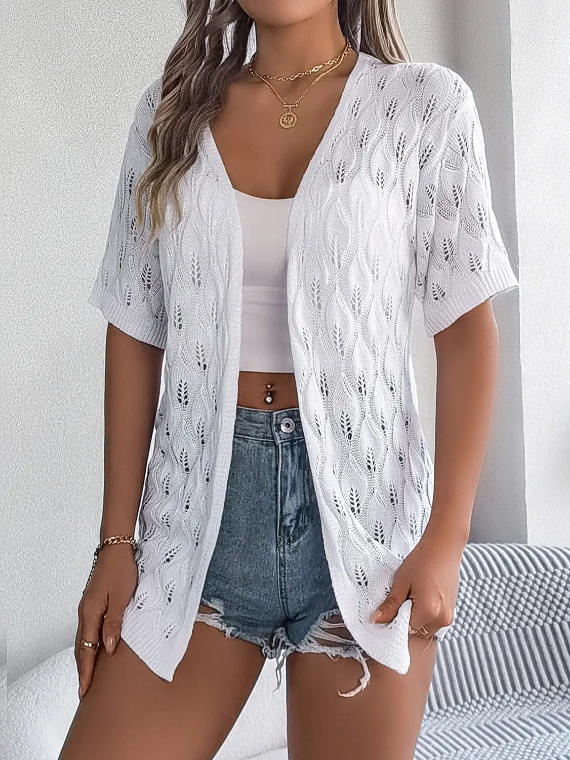 Leafy Breeze Knitted Cardigan - Casual Elegance