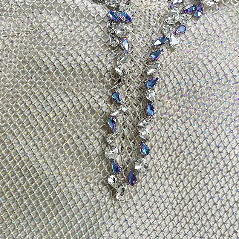 Dazzling Rhinestone Embellished Mesh Bodycon Dress With Cutout Details - Elegant