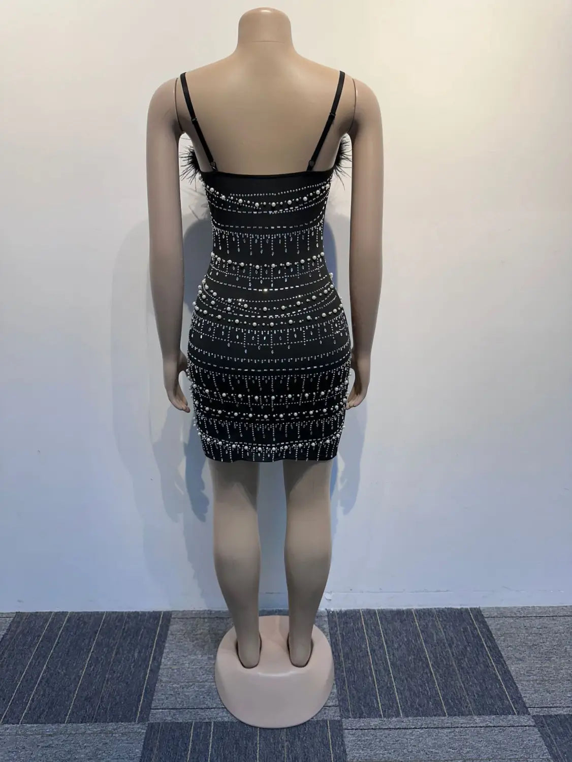 Rhinestone Feather Bodycon Dress – Summer Glam