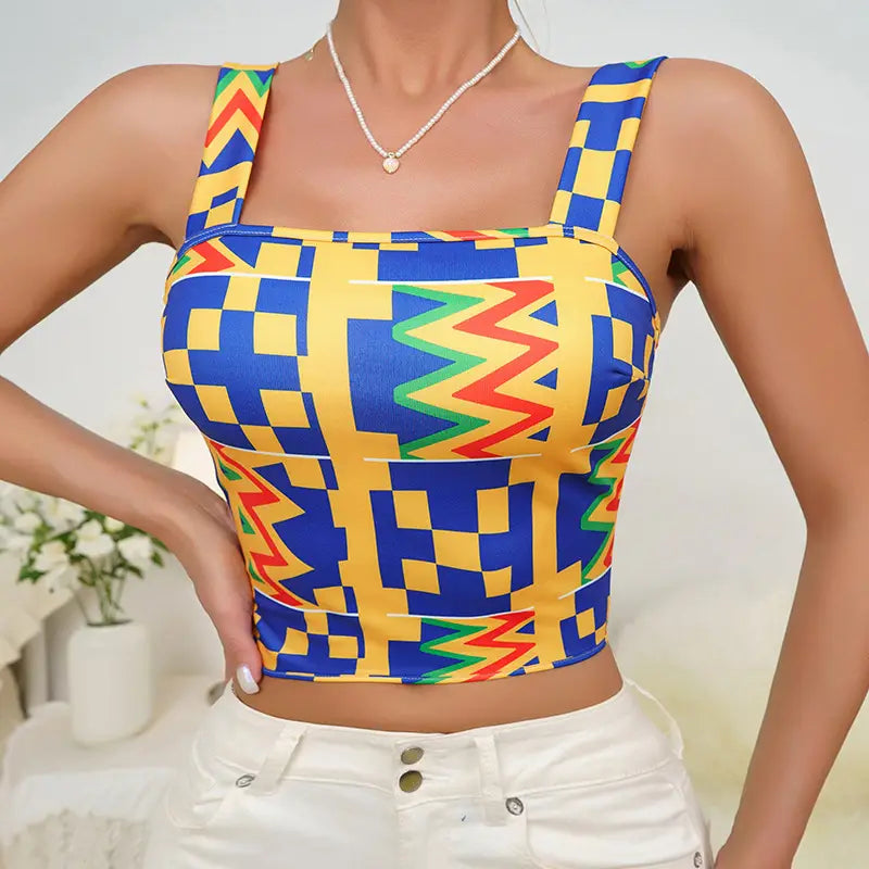 Sling Vest Sexy Top - Geometric Pattern Sultry Elegance