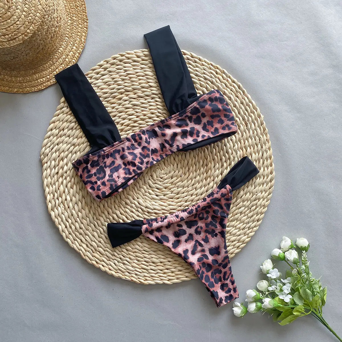 Leopard Print Tube Top Bikini - Wild Boho Beach Vibes