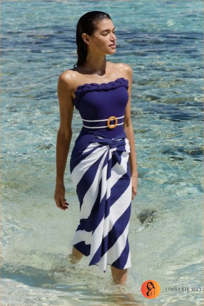 Halter One Piece Swimsuit with Wooden Waist Buckle