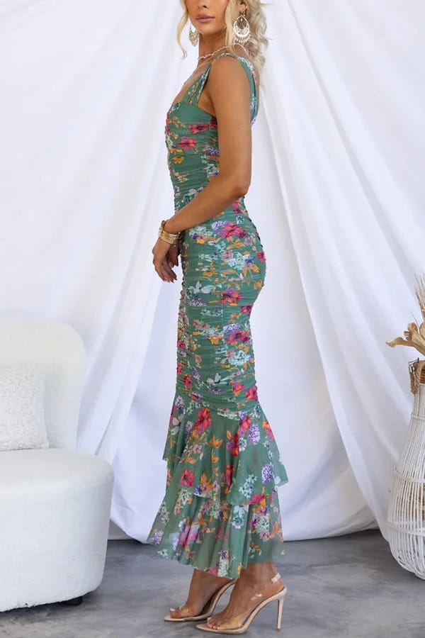 Floral Ruffle Hem Bodycon Dress – Garden Glam