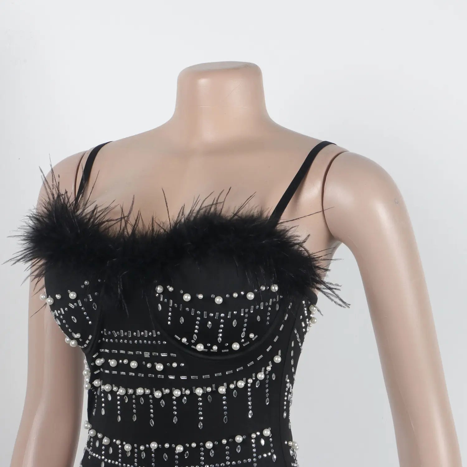 Rhinestone Feather Bodycon Dress – Summer Glam
