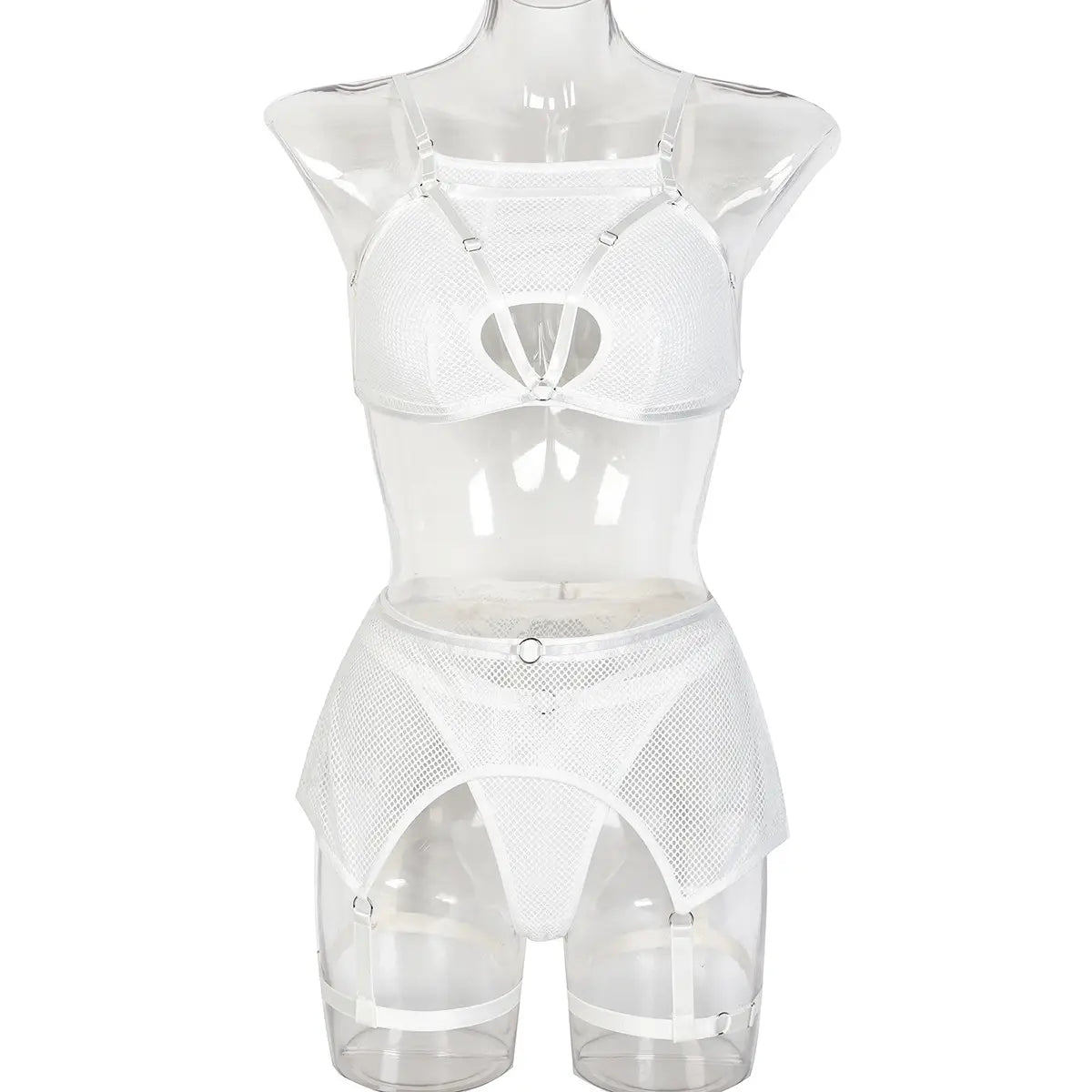 Mesh Mystique Three-piece Set - Solid Elegance with Cutout Charm