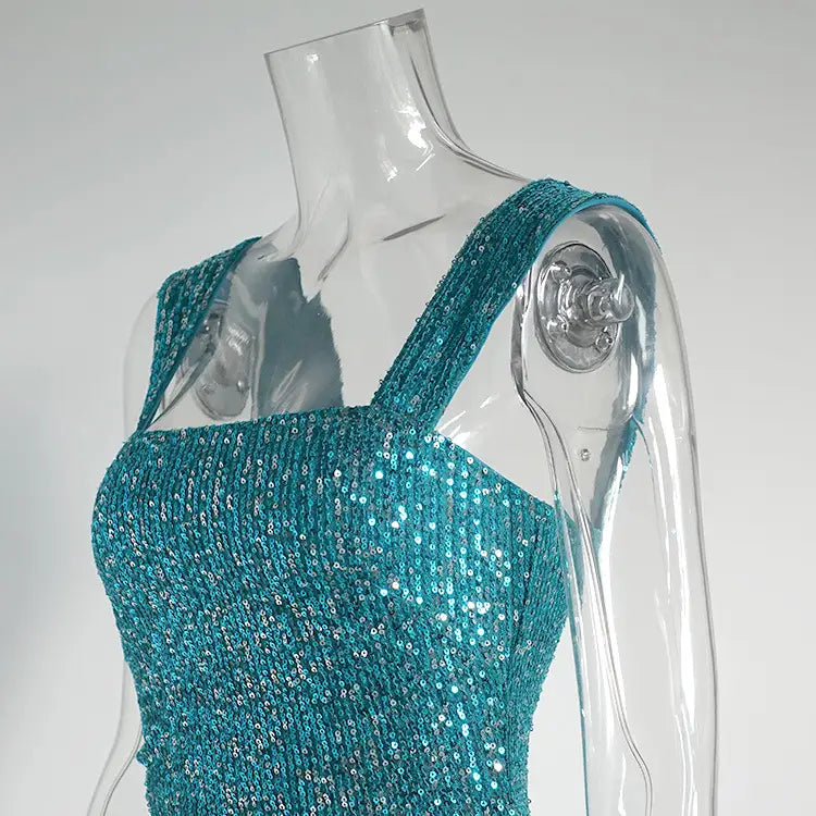 Glamorous Sequined Asymmetrical Bodycon Dress With Split Detail