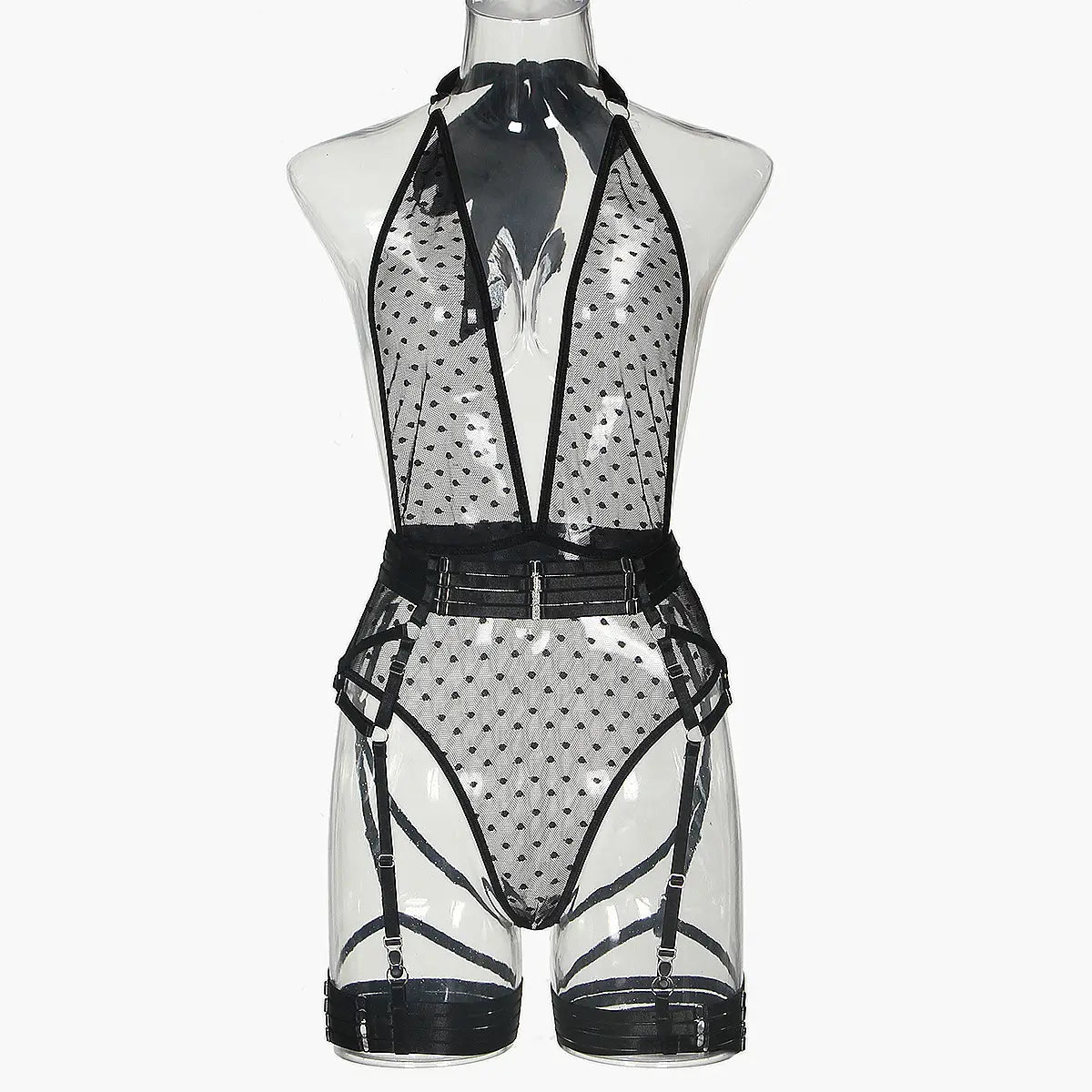 Dot Mesh Delight Halterneck Set - Dazzlingly Daring!