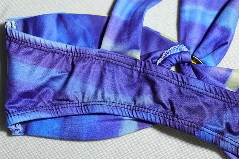 Summer One-shoulder Printed Set - Slim Fit Crop Top Ruched Asymmetric Mini