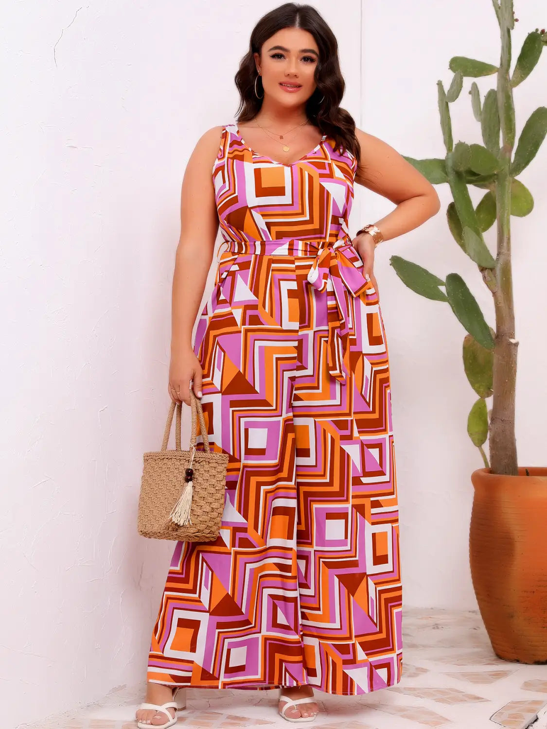 Geometric Print Plus Size Maxi Dress – Bold & Beautiful
