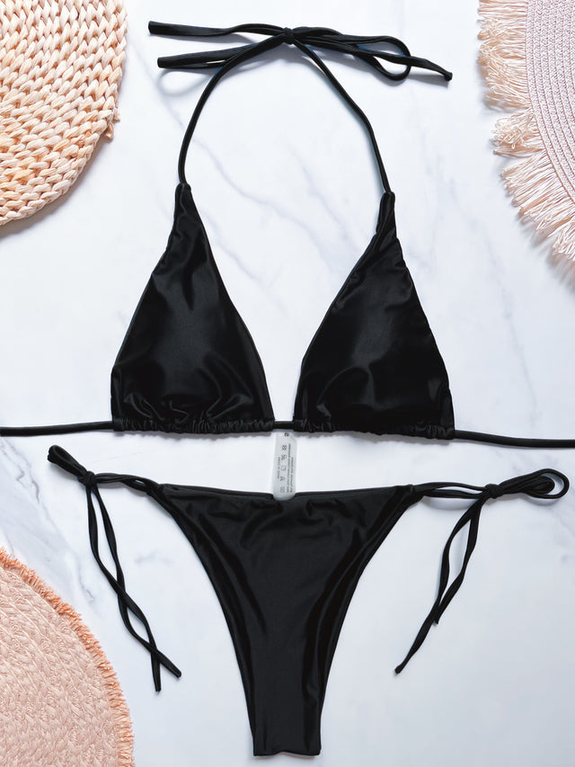Triangle Bikini with Side-Tie Briefs and Halter Top