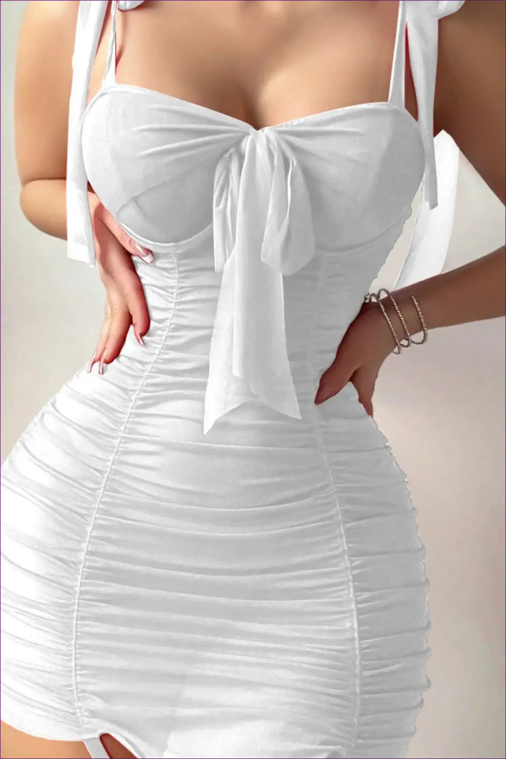 Ruched Mini Dress with Tie-Front Detail - Night Out