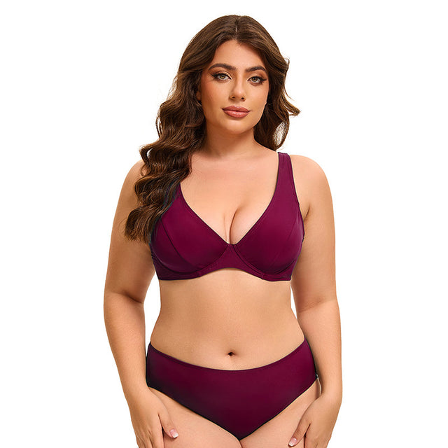 Underwire Plunge Bikini with Full-Coverage Bottoms - Confident Curves