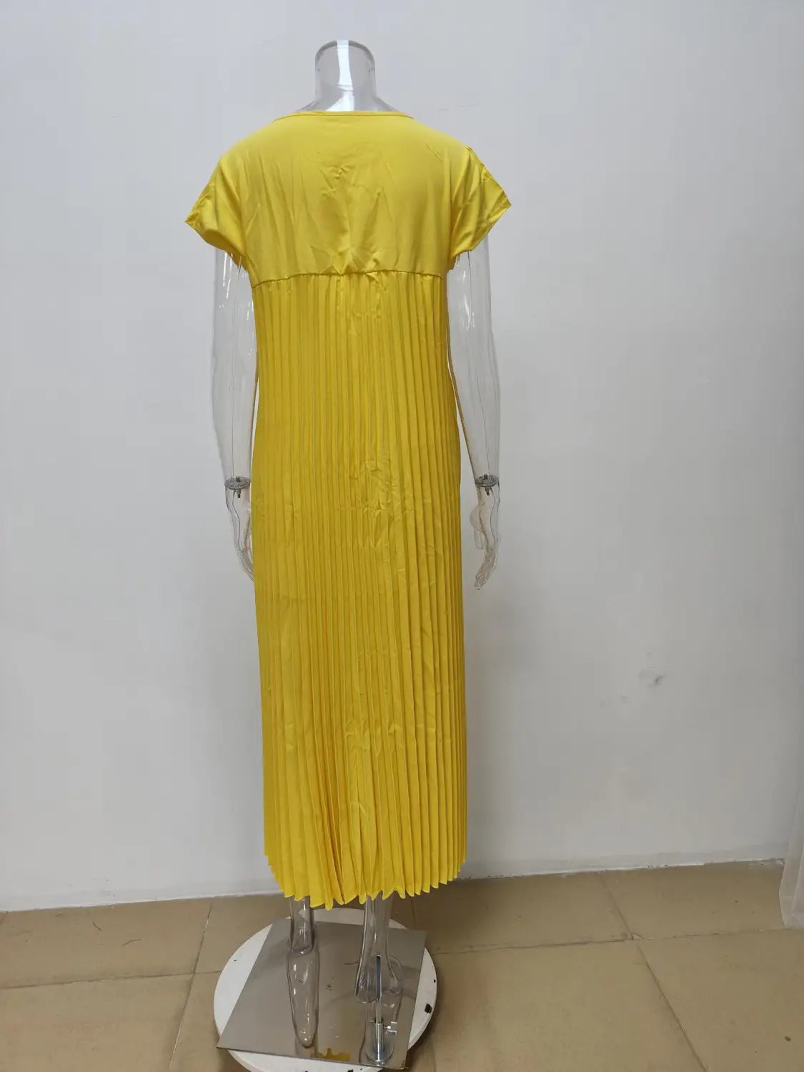 Pleated Maxi Dress with Cap Sleeves - Effortless Style