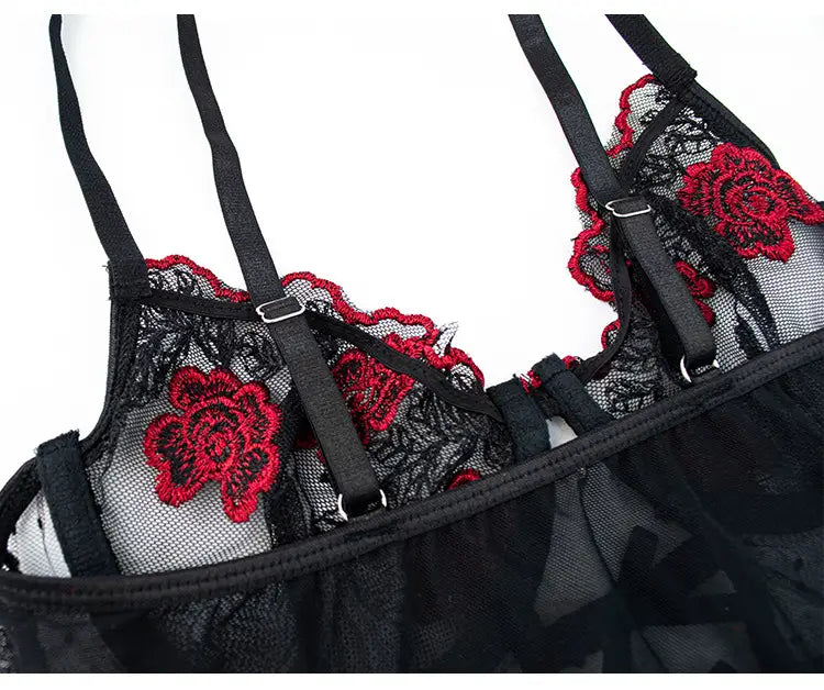 Floral Cutout Lingerie Set - Corset Elegance Meets T-back Allure