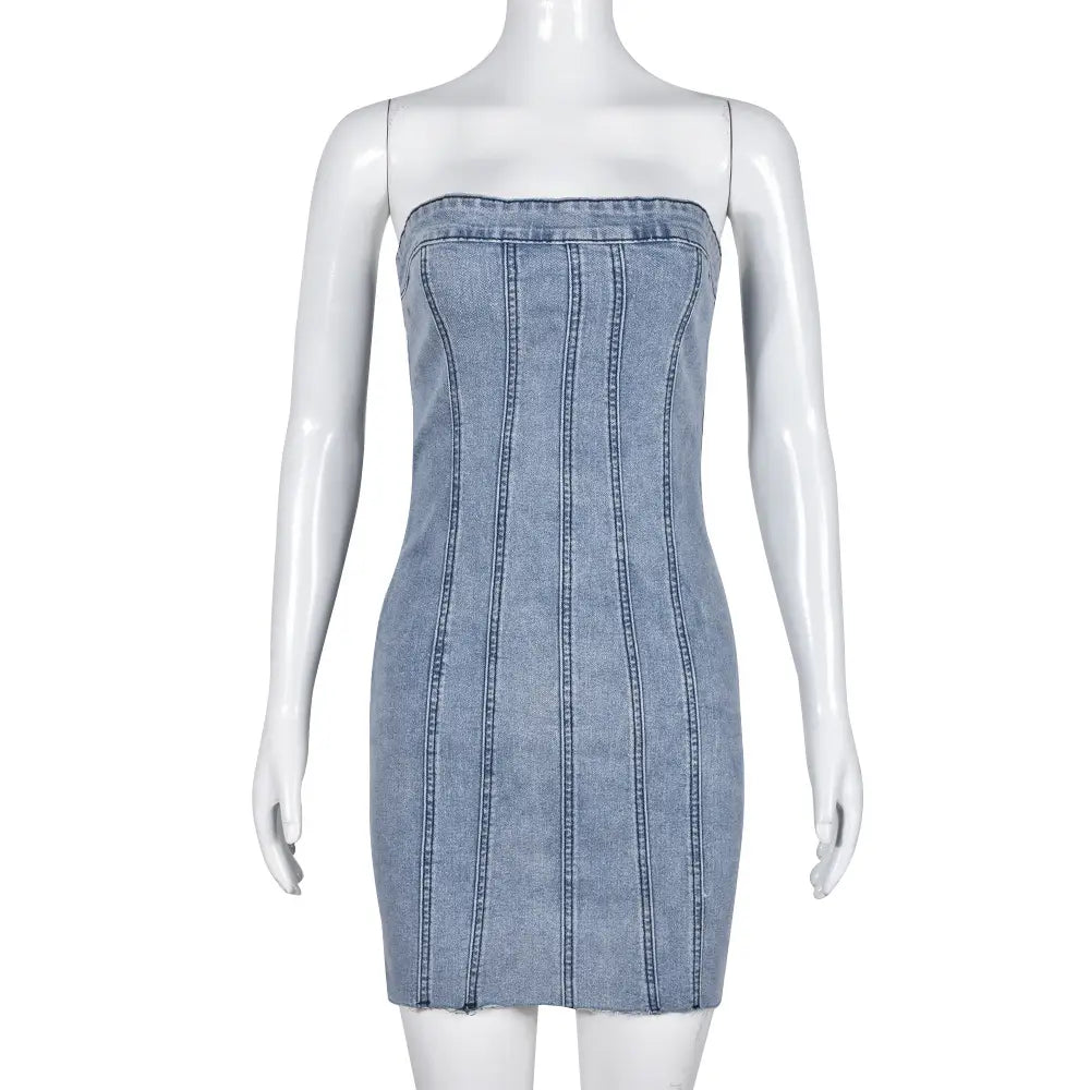 Sexy Strapless Denim Bodycon Dress – Party Ready