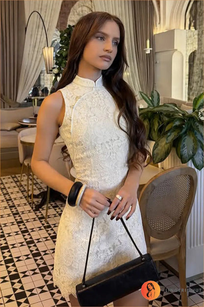 Ivory Lace Cheongsam Mini Dress