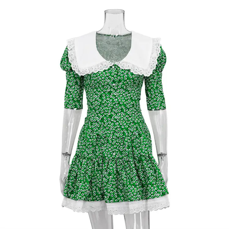 Peter Pan Collar Floral Short Sleeve Dress