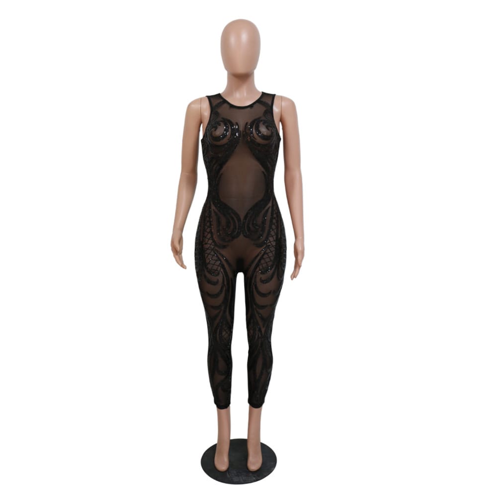 Seductive Mesh Sequin Jumpsuit - Embrace Summer Sensuality