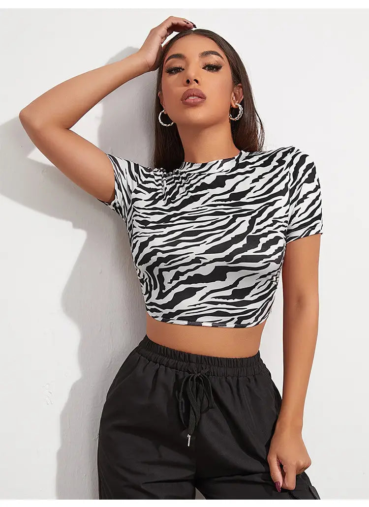 Striped Crop Top - Backless Tie-up & Short Sleeve Chic