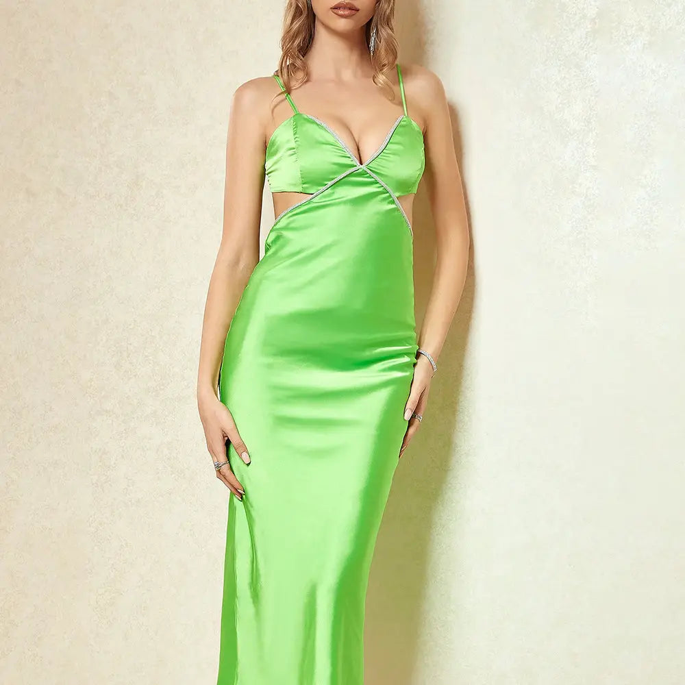 Slim Fit Backless Satin Dress - Effortlessly Glamorous for Summer Parties