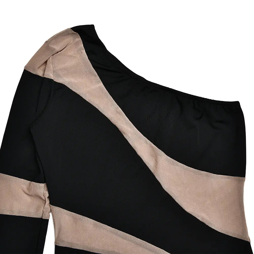 Long Sleeve Bodysuit - Sexy See-through, One-shoulder Elegance