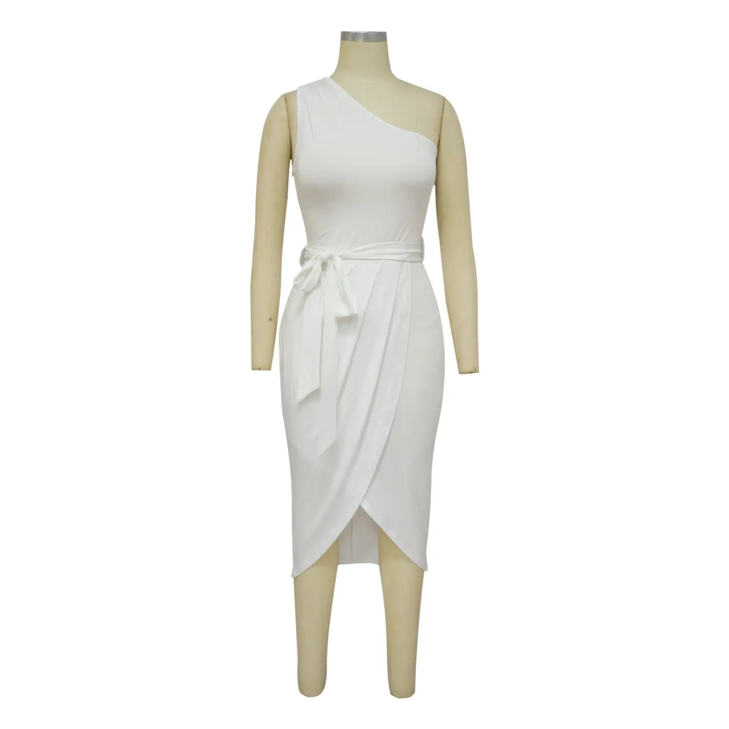 One Shoulder Midi Dress with Asymmetric Draping
