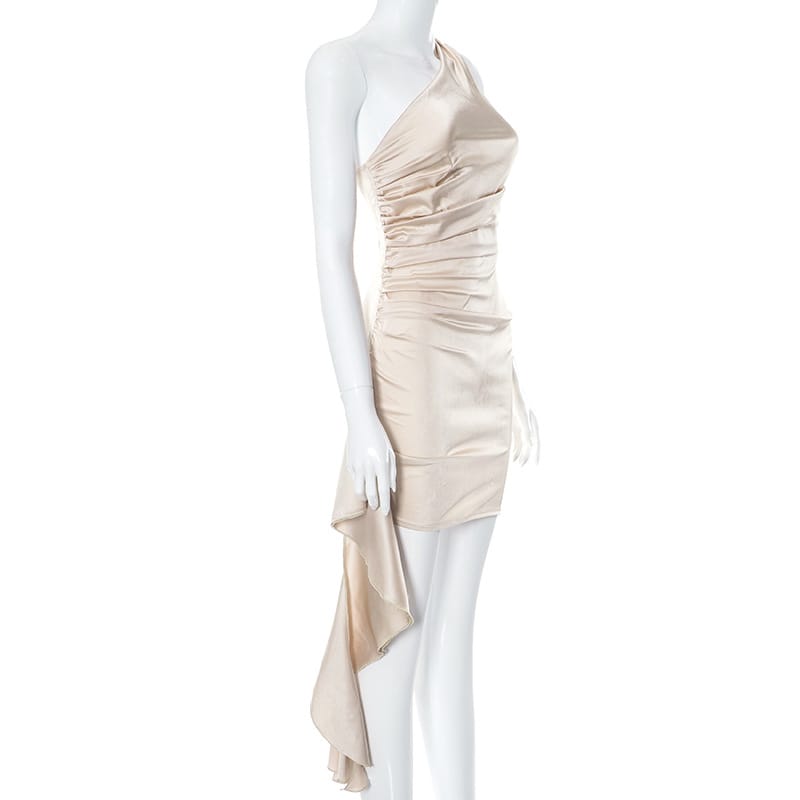 Asymmetric Ruched Ruffle Dress - Party Elegance Redefined
