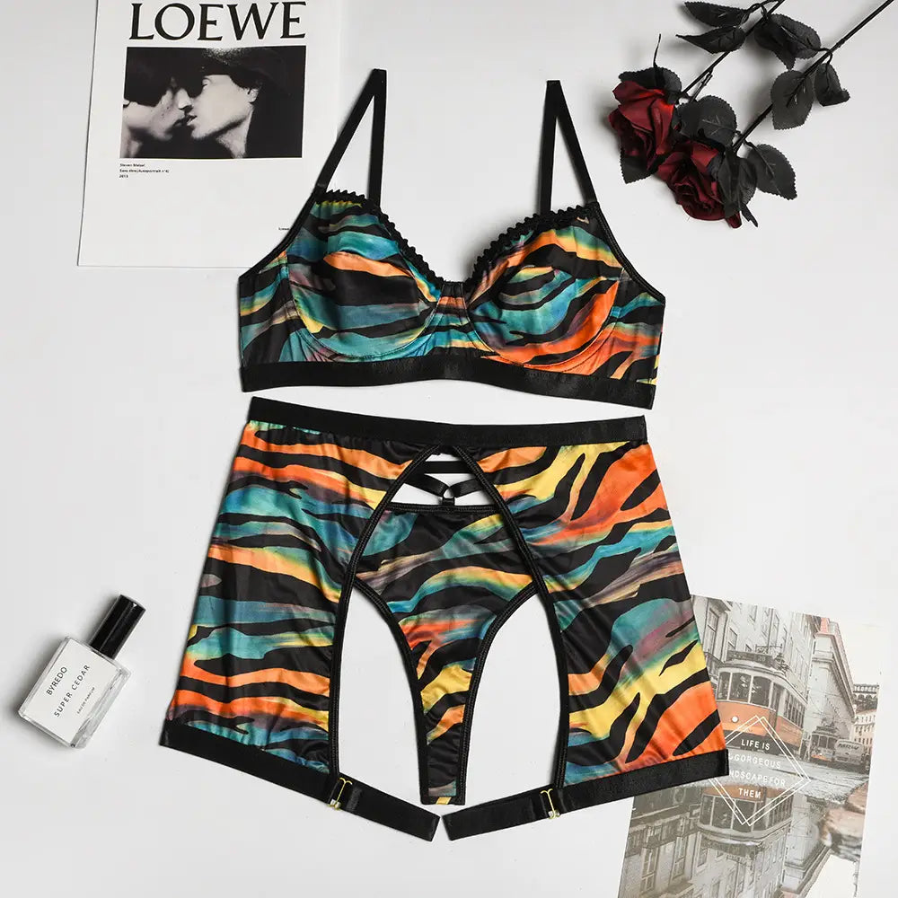 Striped Multi-color Lingerie Set - Unleash your Playful Charm