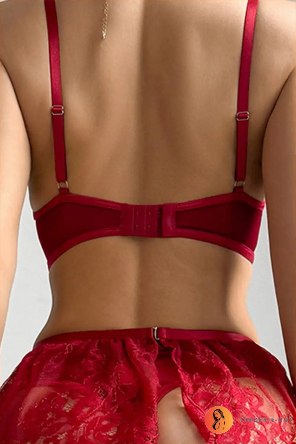 Wine Red Lace-Up Garter Babydoll
