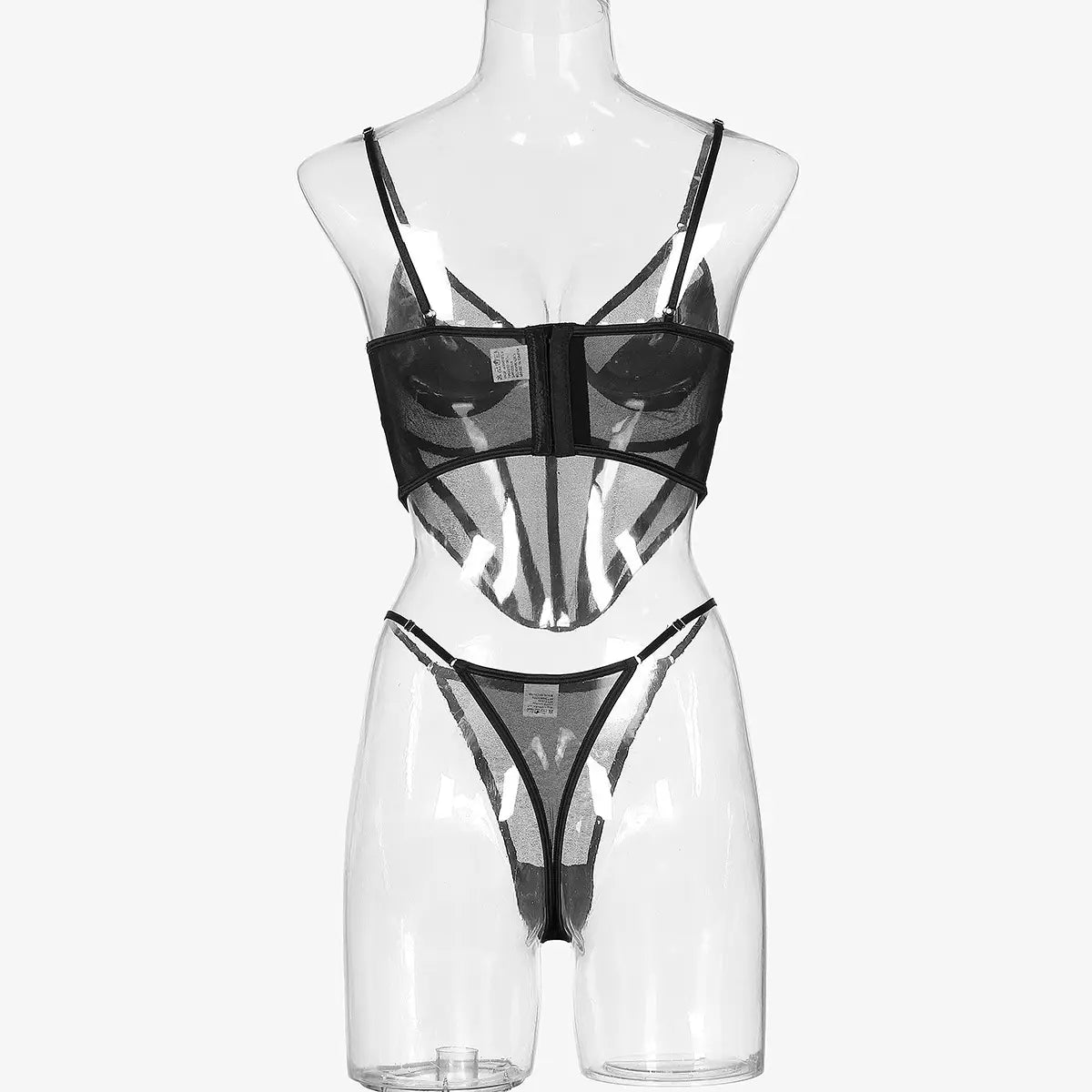 Sheer Mesh Corset Top - V-neck Strap Seasonless Lingerie Set