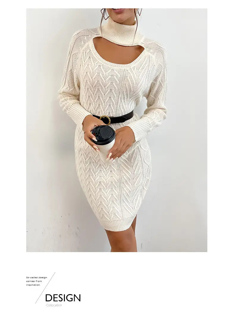 Autumn Knitted Mini Dress - Polo Neck, Elevate Your Elegance