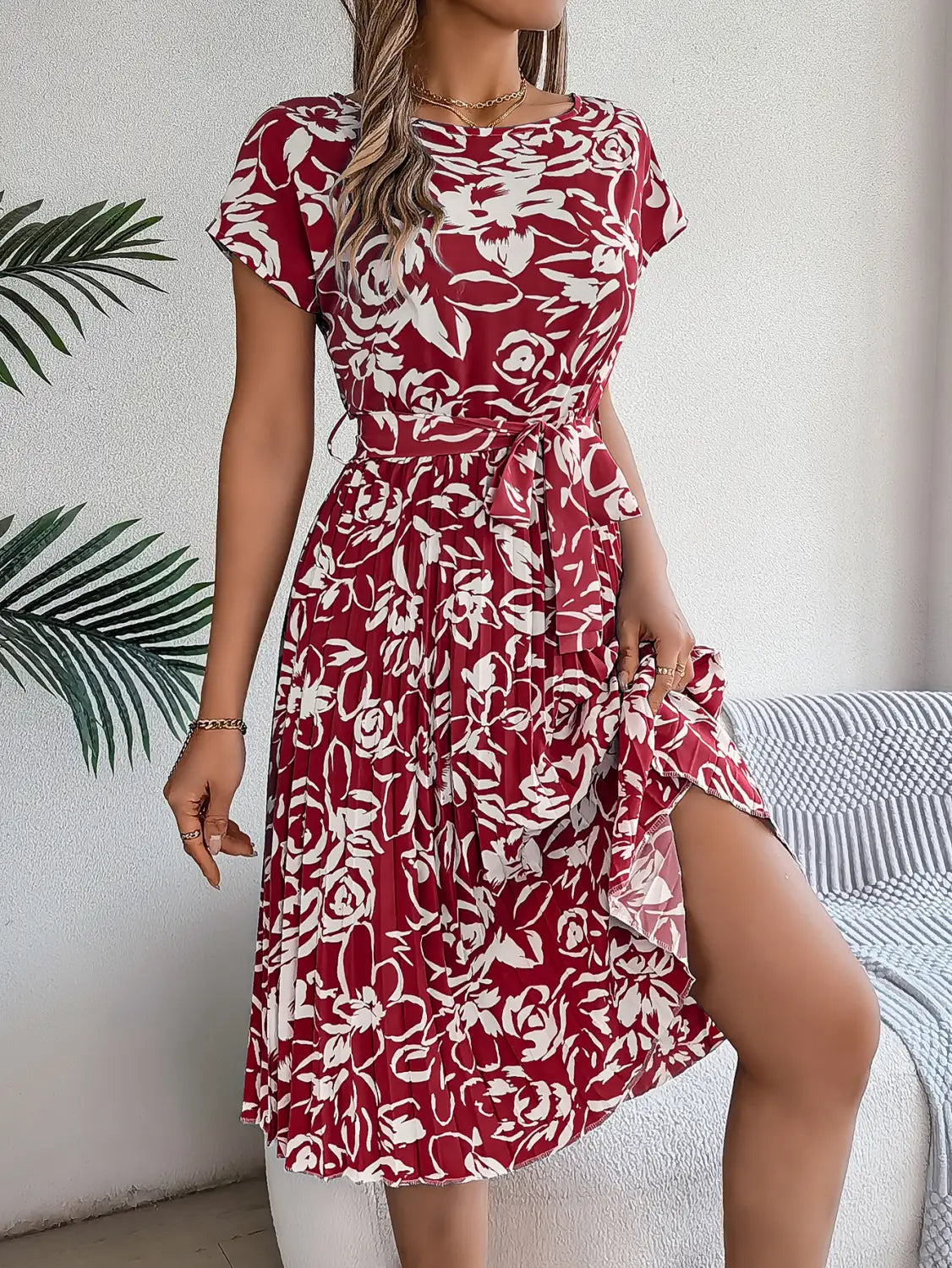 Elegant Floral Pleated Dress - Embrace Summer Elegance