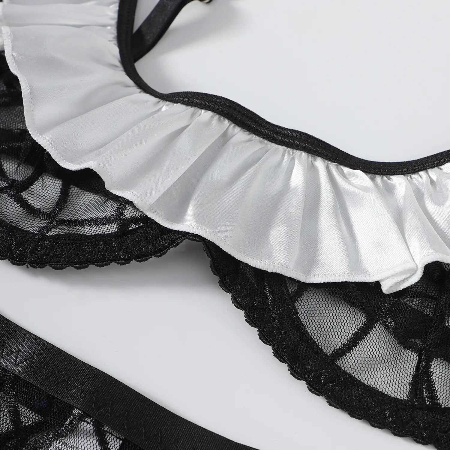 Sheer Mesh Maid Costume - Delicate Lace Trim, Dive Into Fantasy