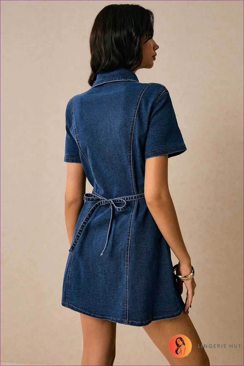 Blue Denim Mini Dress with Button Front - Weekend Ease