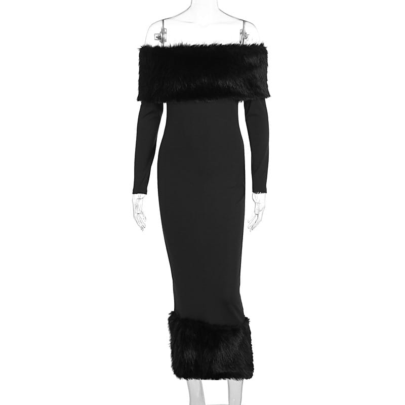 Faux Fur Trim Bodycon Dress - Glamorous Nights