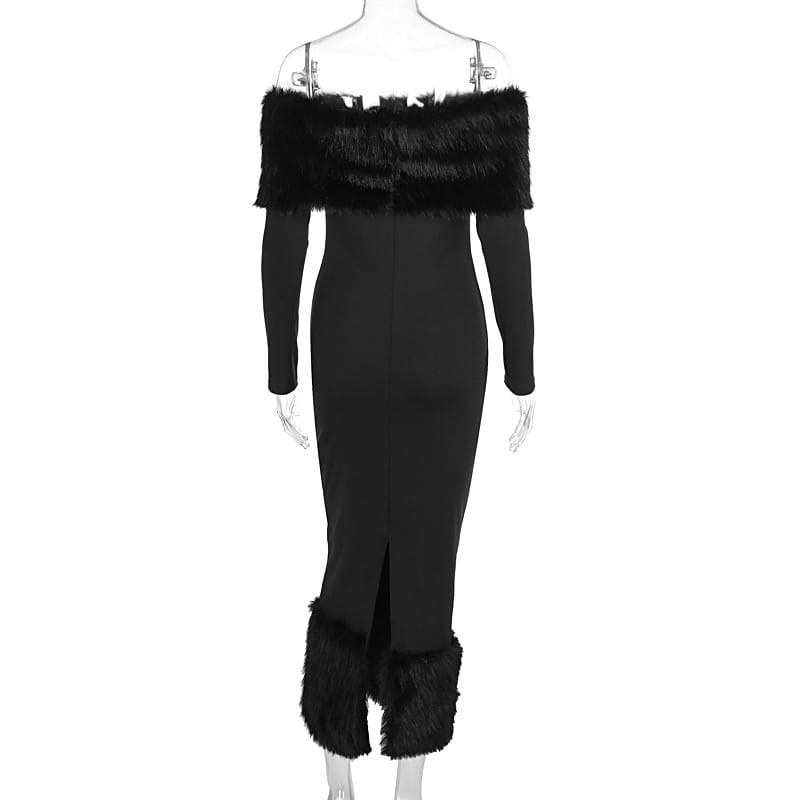 Faux Fur Trim Bodycon Dress - Glamorous Nights