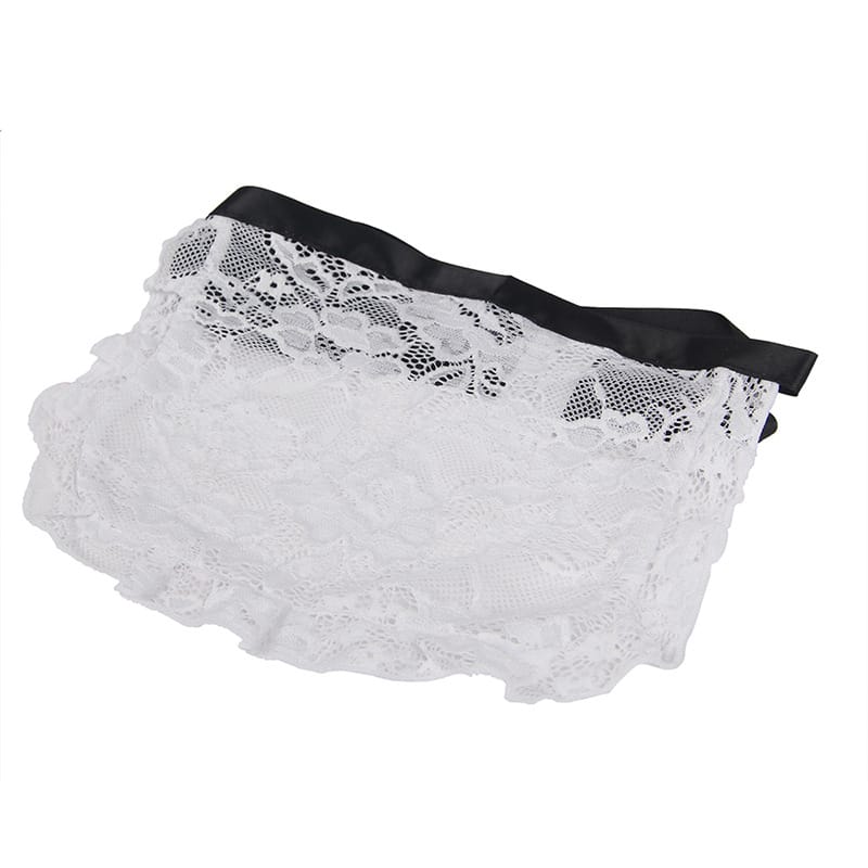 Allure White Lace Garter Maid Costume - Seductive Polyester With Lace-up Details