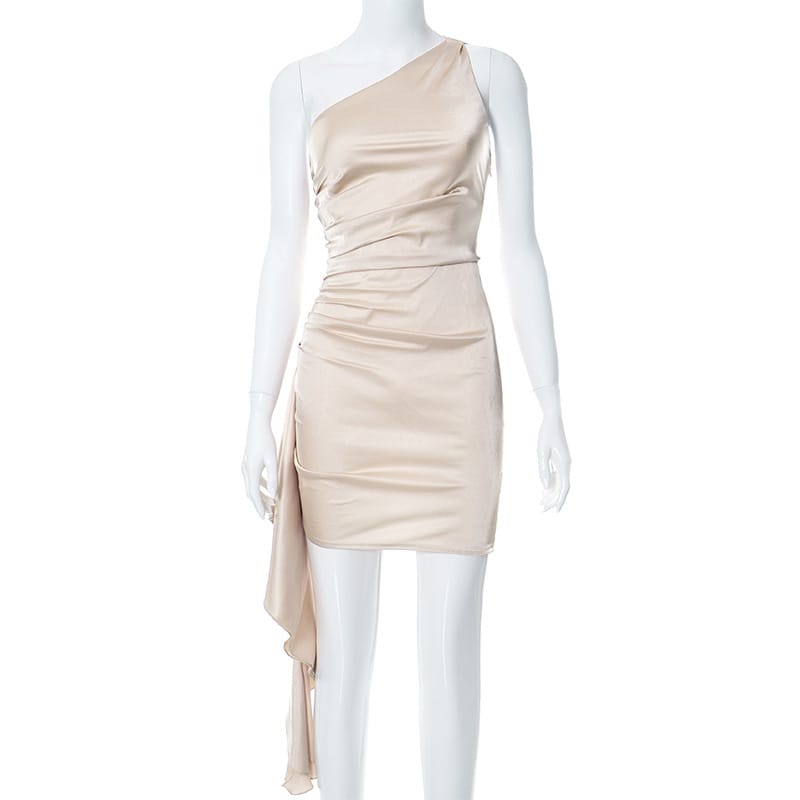Asymmetric Ruched Ruffle Dress - Party Elegance Redefined