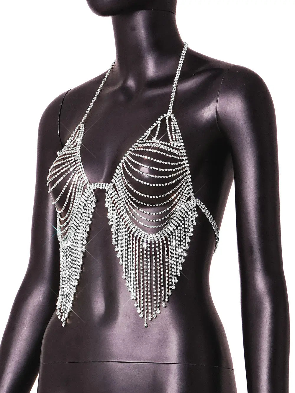 Sequin Halter Tank - Flaunt Your Glamour With a Dazzling Chest Chain