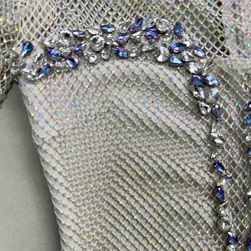 Dazzling Rhinestone Embellished Mesh Bodycon Dress With Cutout Details - Elegant
