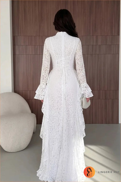 Bell-Sleeve Lace Tiered Maxi Dress