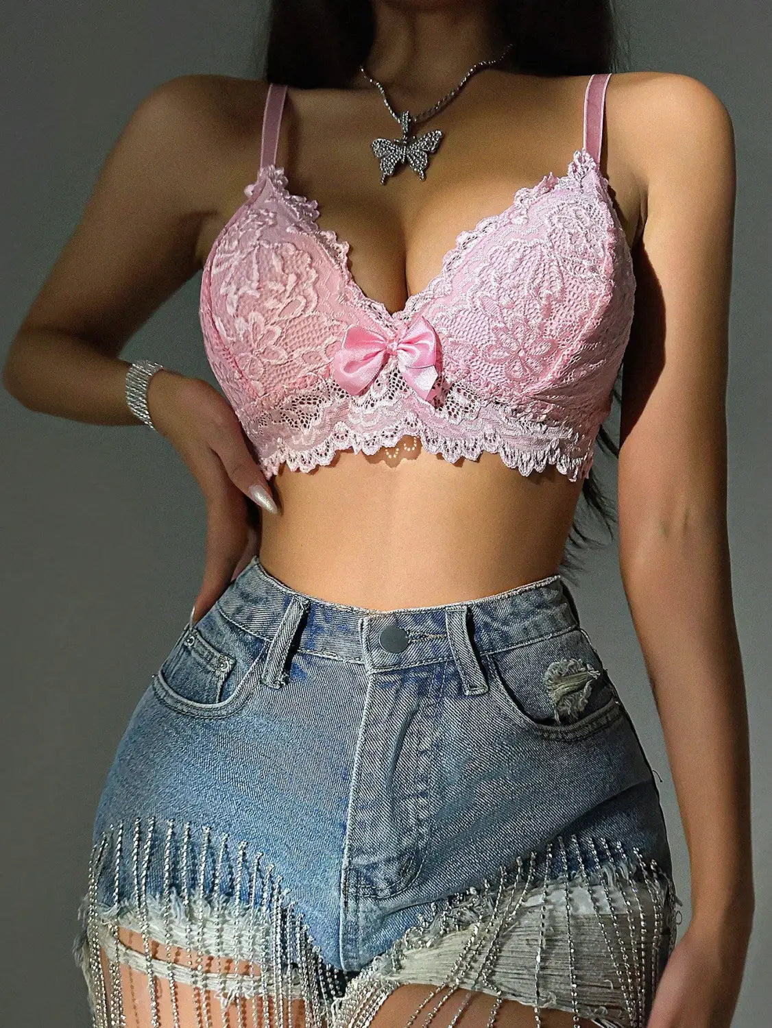 Elegant Butterfly Lace Camisole - V-neck Summer Allure