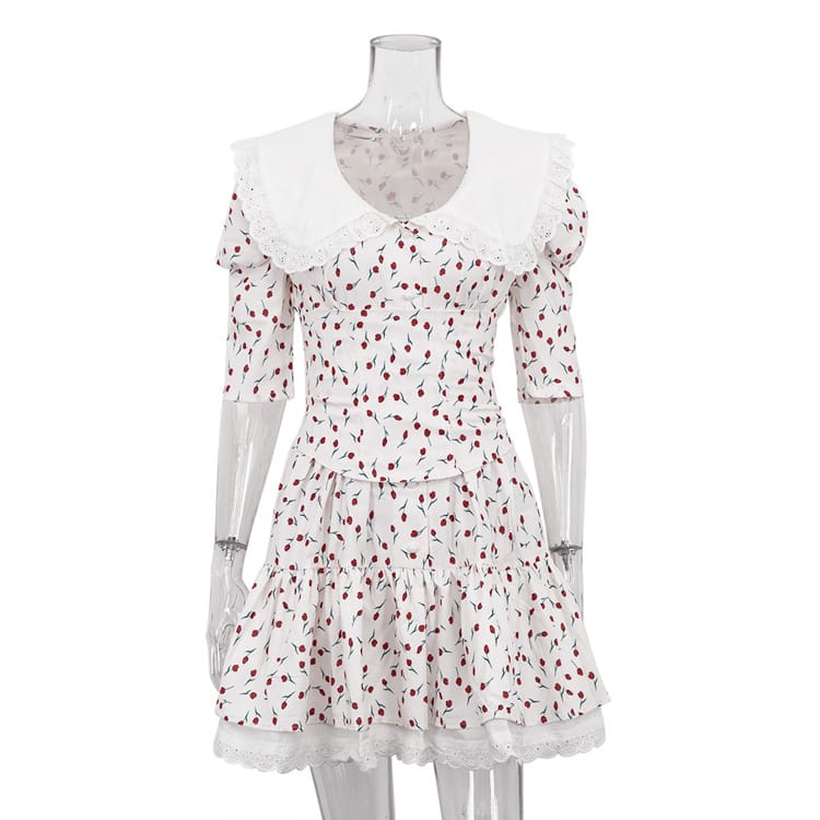 Peter Pan Collar Floral Short Sleeve Dress