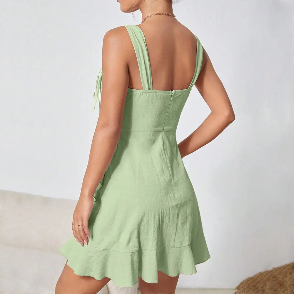 Elegant Ruffled V-neck Cami Dress - Effortless Summer Chic