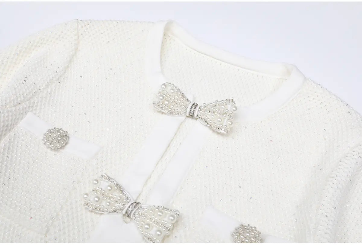 Beaded Knit Midi Dress with Belted Jacket - Elegant Occasion Set