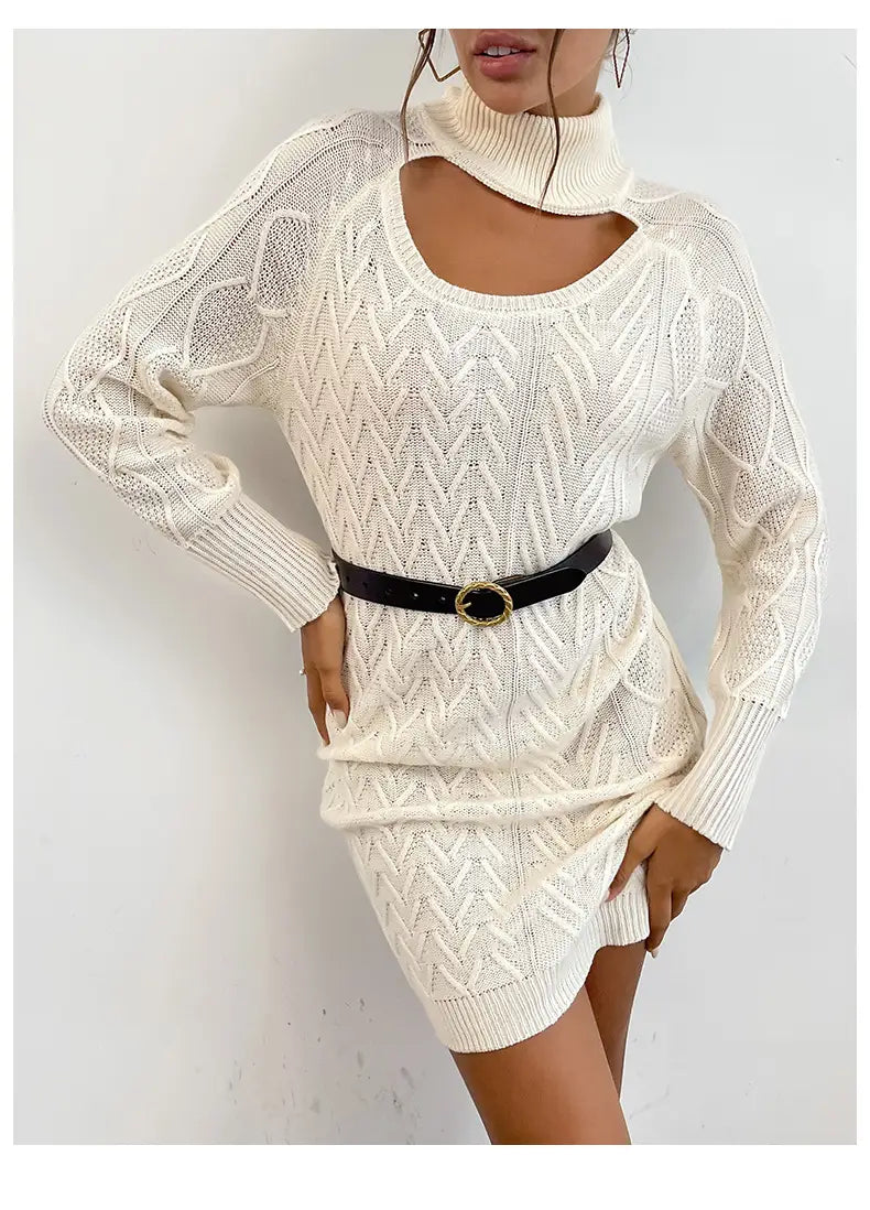 Autumn Knitted Mini Dress - Polo Neck, Elevate Your Elegance