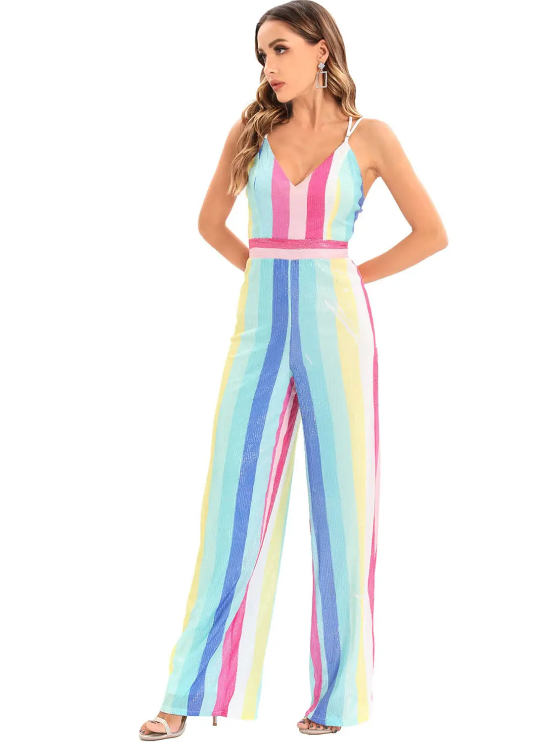 Retro Glamour V-neck Jumpsuit - Effortlessly Sexy and Elegant