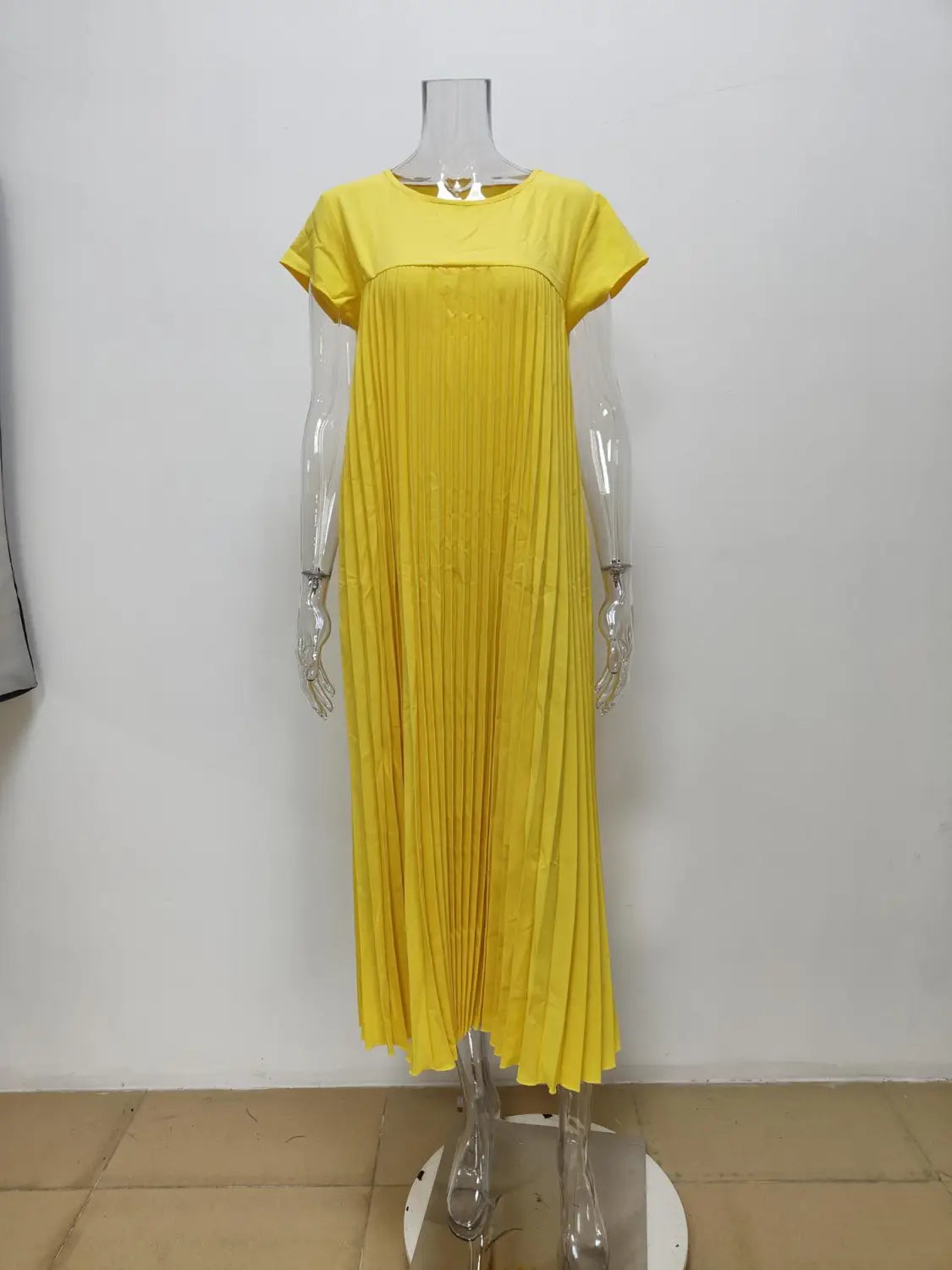 Pleated Maxi Dress with Cap Sleeves - Effortless Style